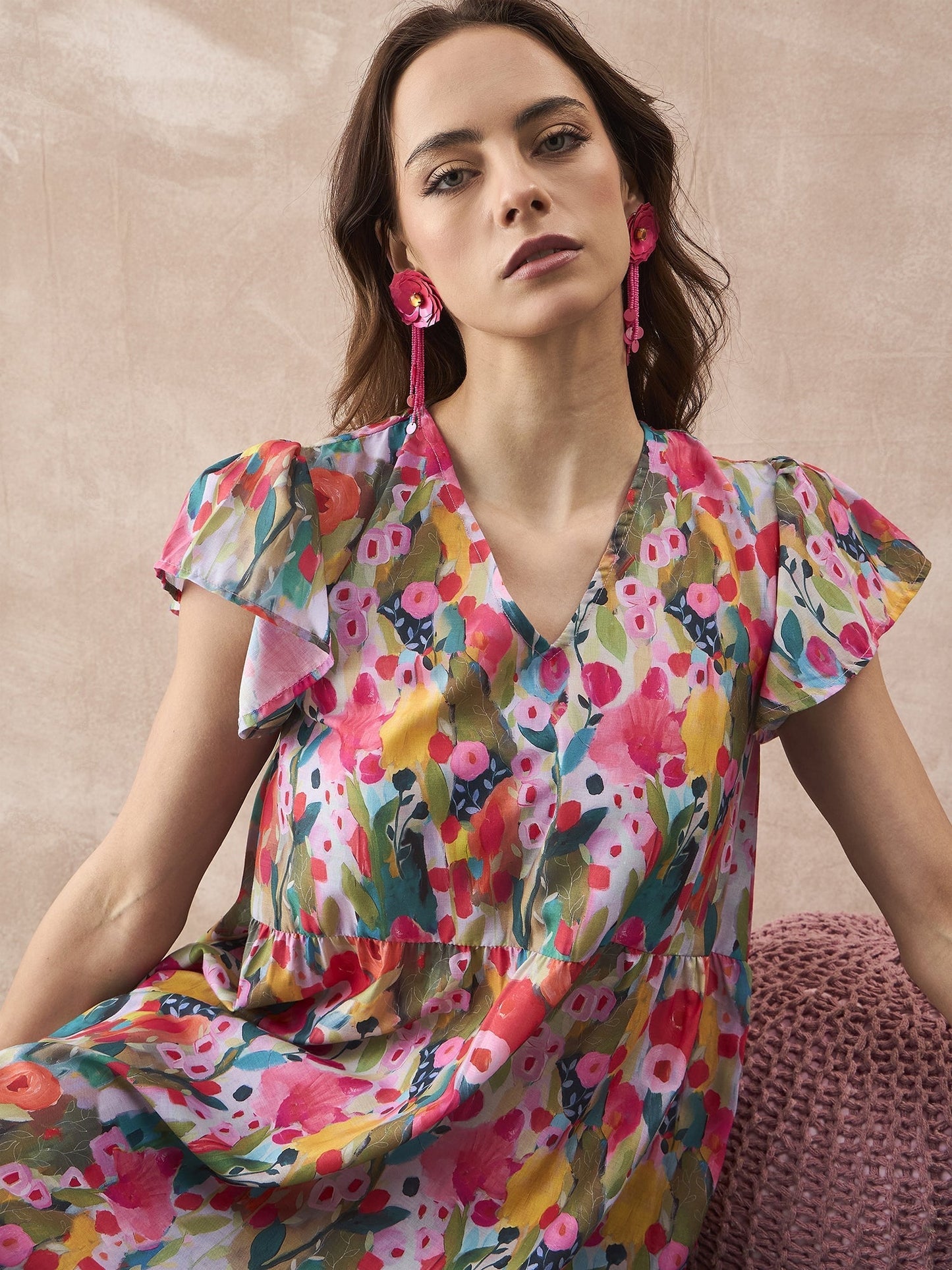 InWeave Multi Flower Short Dress - Swadesiicart