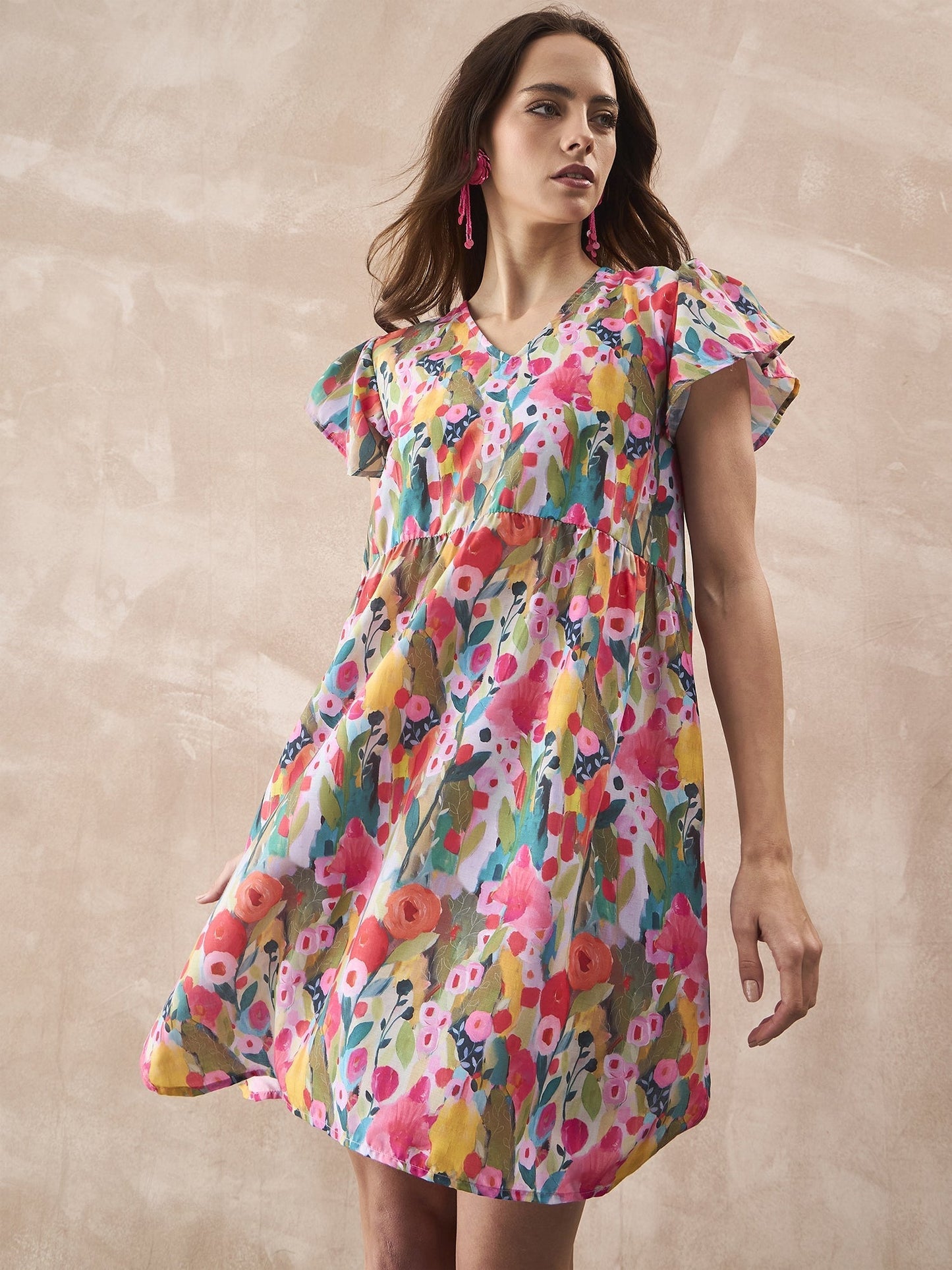 InWeave Multi Flower Short Dress - Swadesiicart
