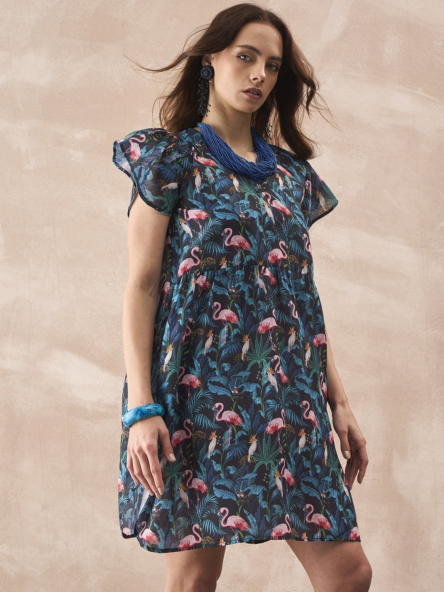 InWeave Black Swan Leaf Short Dress - Swadesiicart