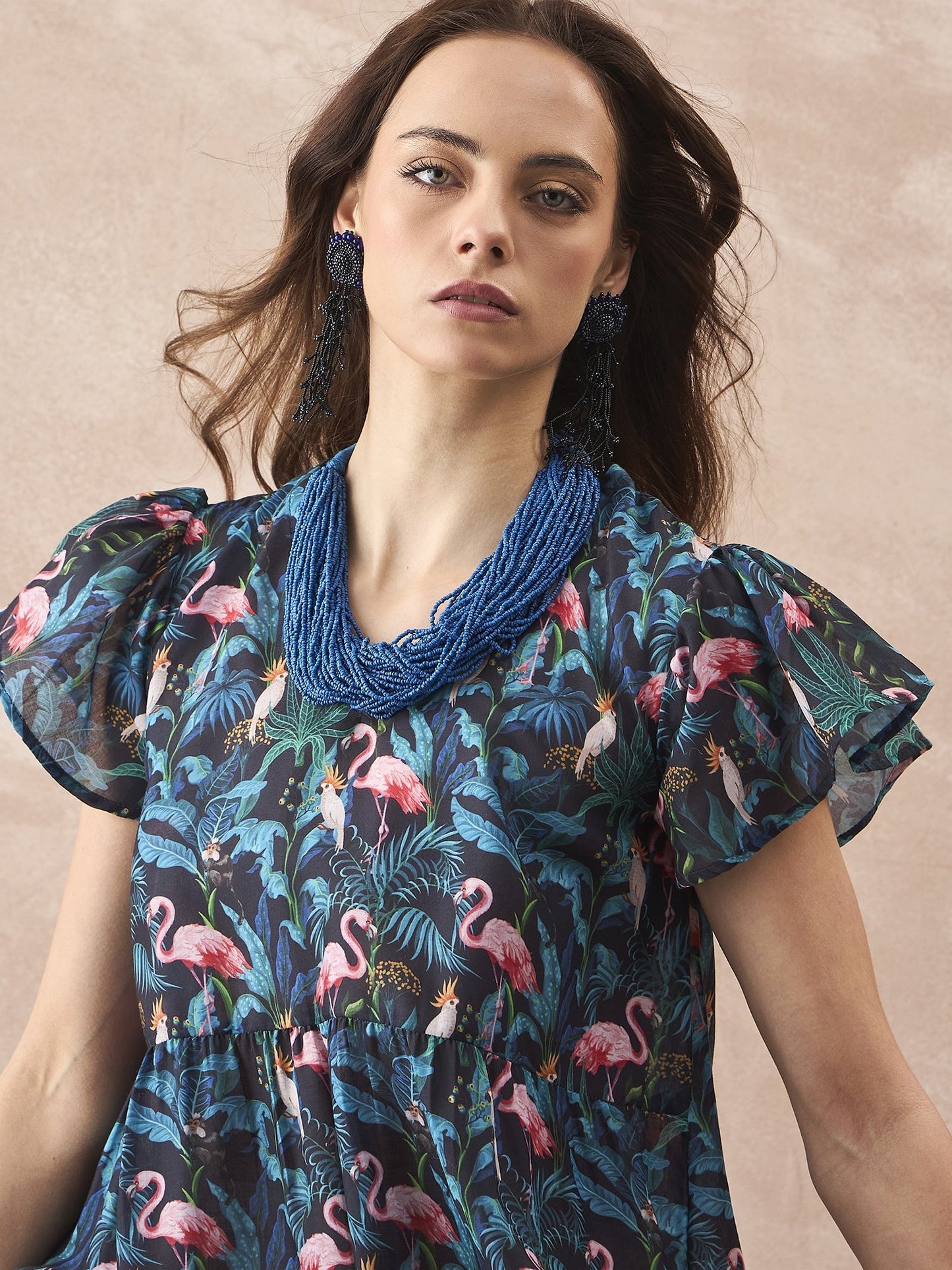 InWeave Black Swan Leaf Short Dress - Swadesiicart