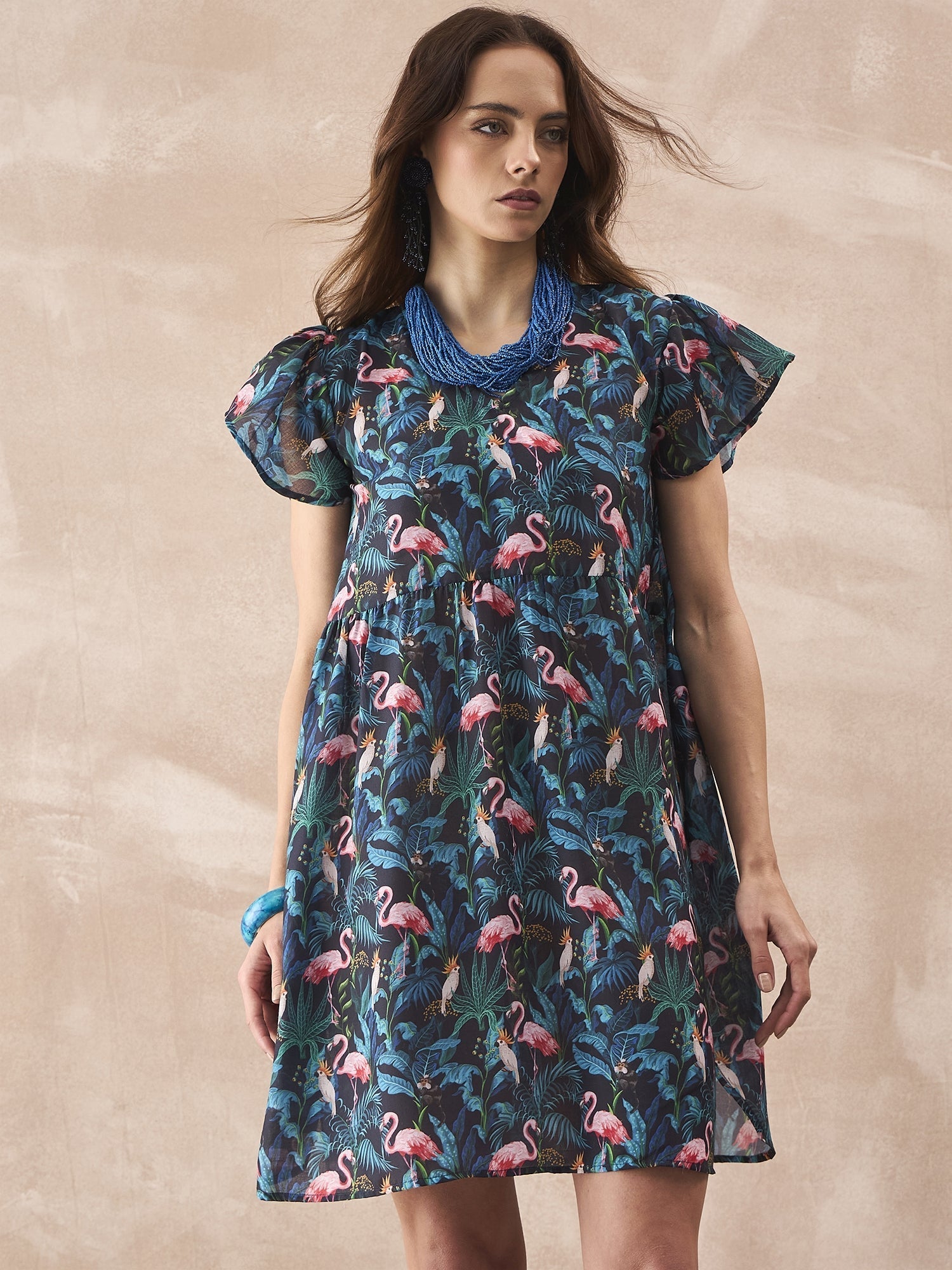 InWeave Black Swan Leaf Short Dress - Swadesiicart