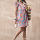 InWeave Skyblue Peach Short Dress - Swadesiicart