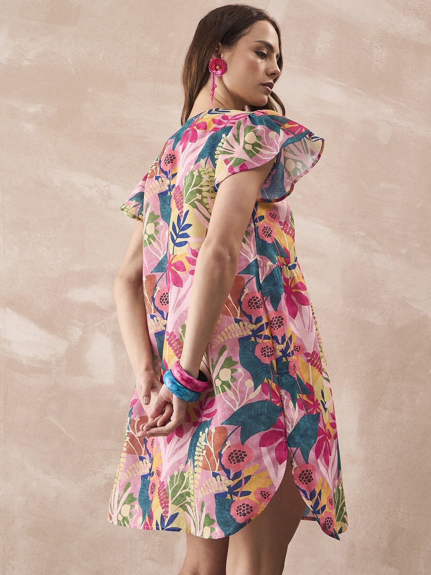 InWeave Leaf Multi Short Dress - Swadesiicart
