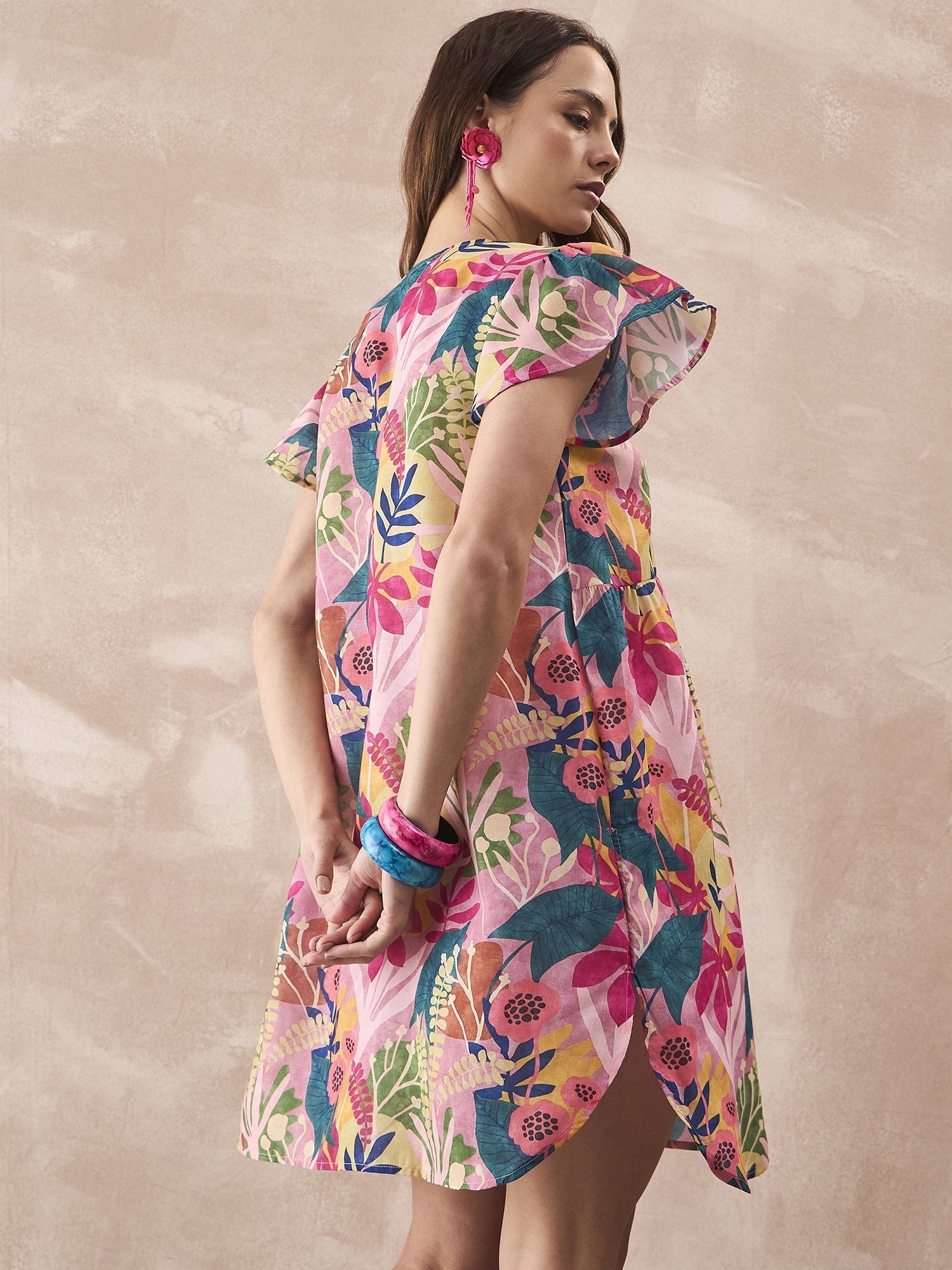 InWeave Leaf Multi Short Dress - Swadesiicart