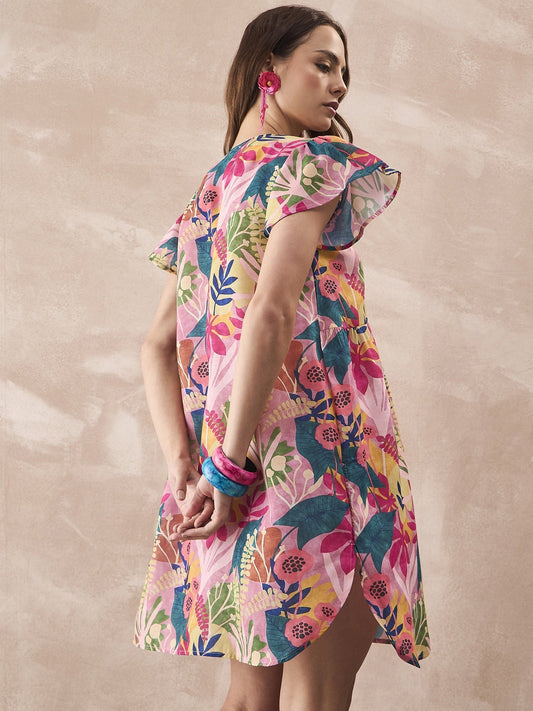 InWeave Leaf Multi Short Dress - Swadesiicart