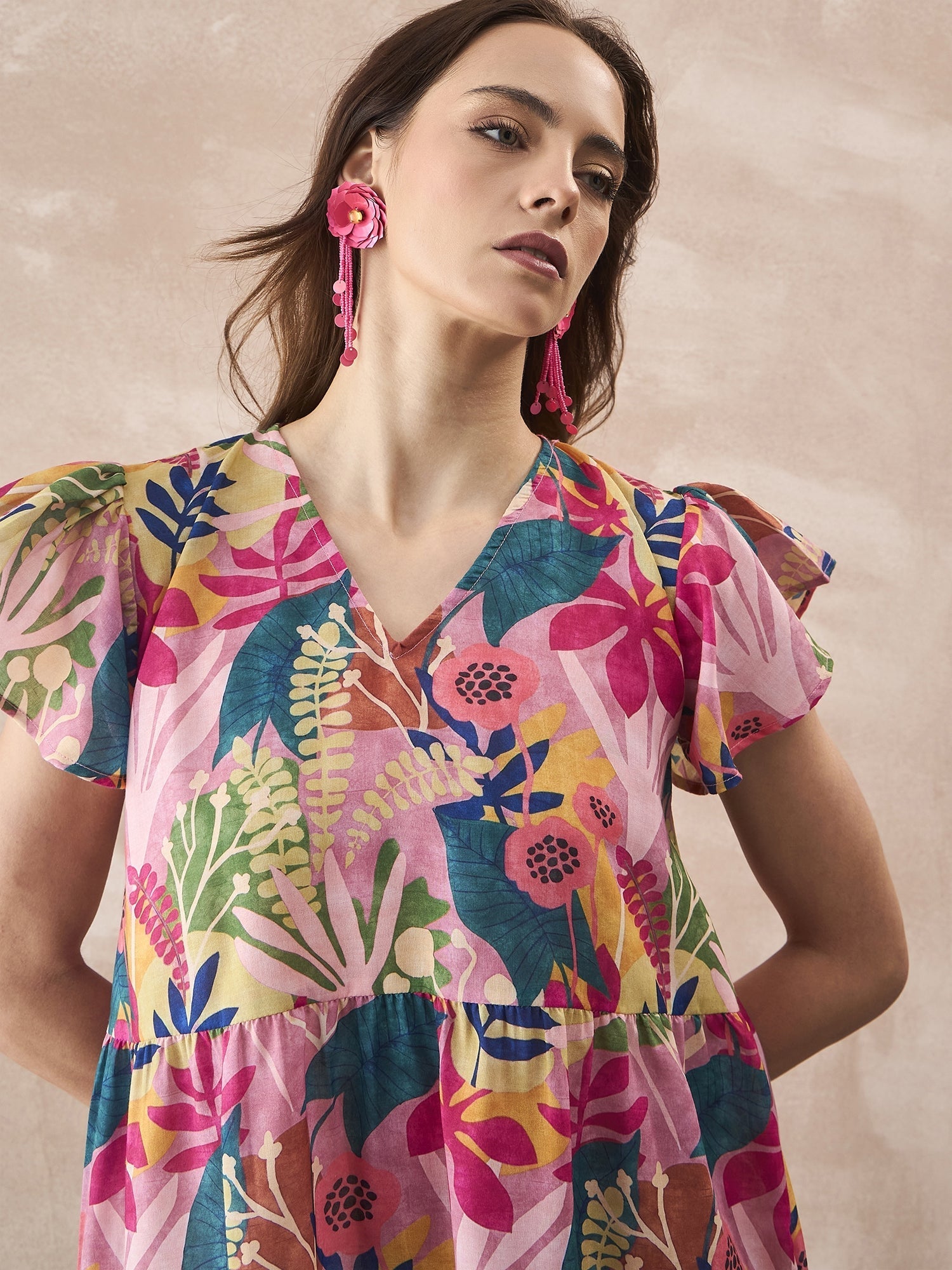 InWeave Leaf Multi Short Dress - Swadesiicart