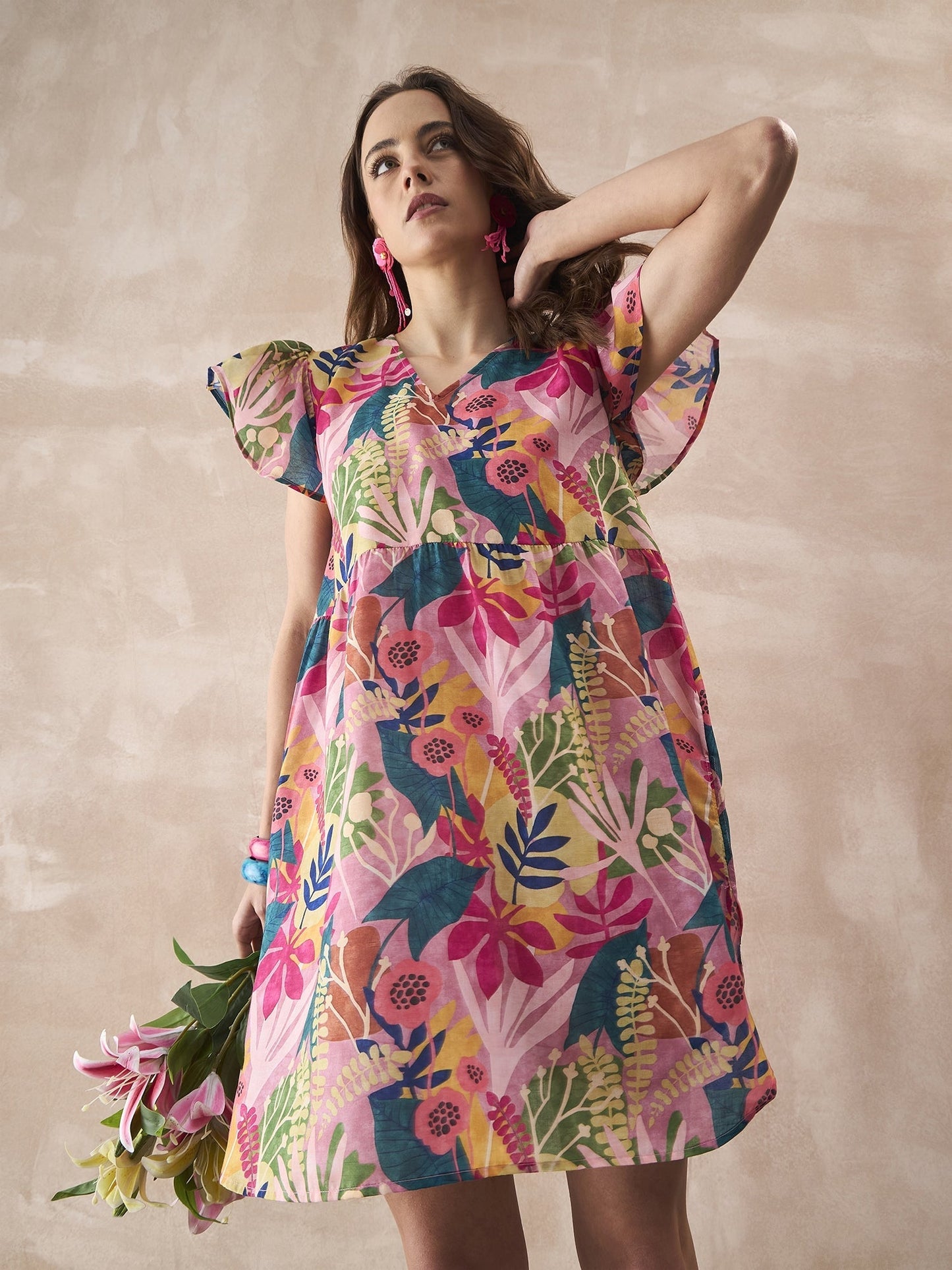 InWeave Leaf Multi Short Dress - Swadesiicart