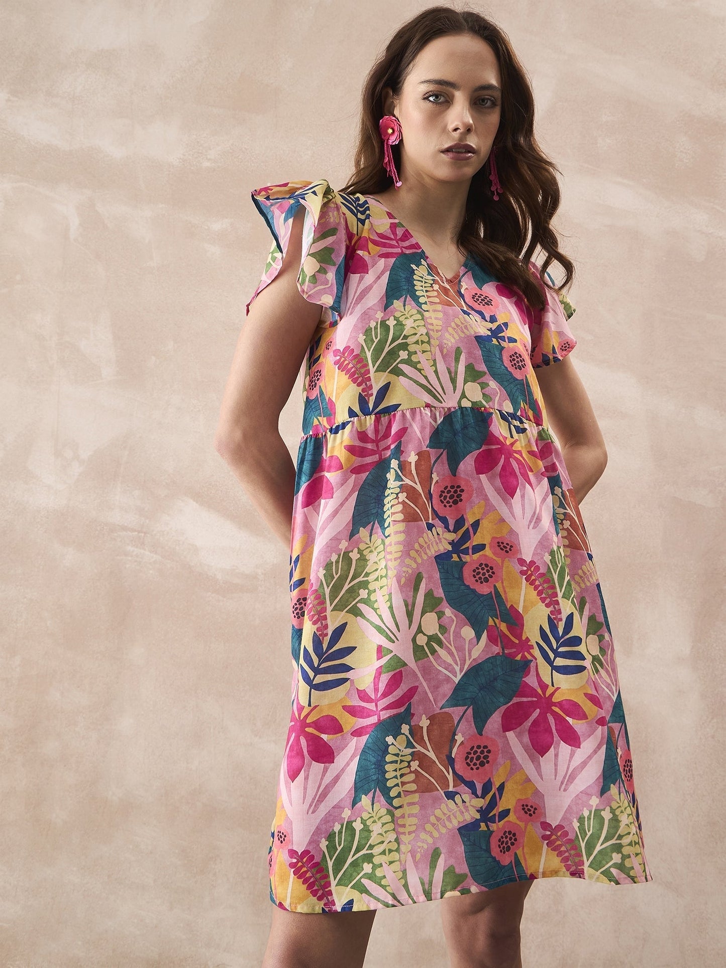 InWeave Leaf Multi Short Dress - Swadesiicart