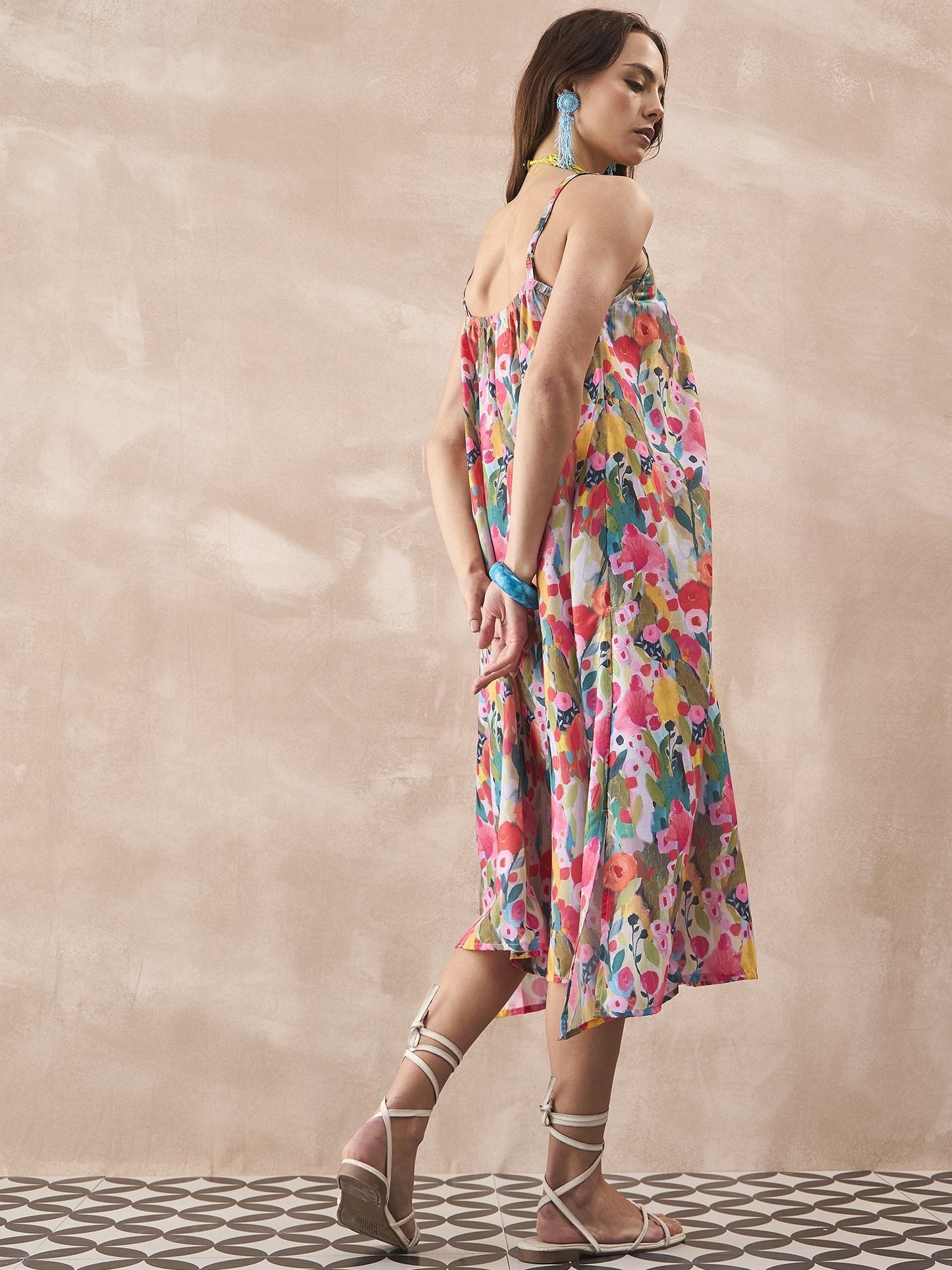 InWeave Multi Flower Strappy Dress - Swadesiicart