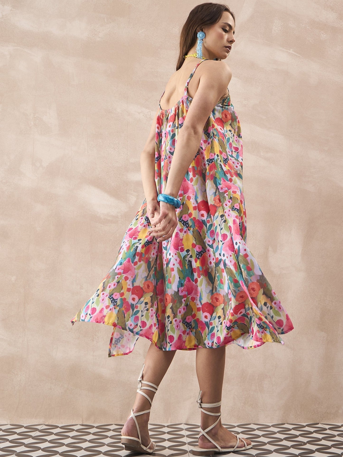 InWeave Multi Flower Strappy Dress - Swadesiicart