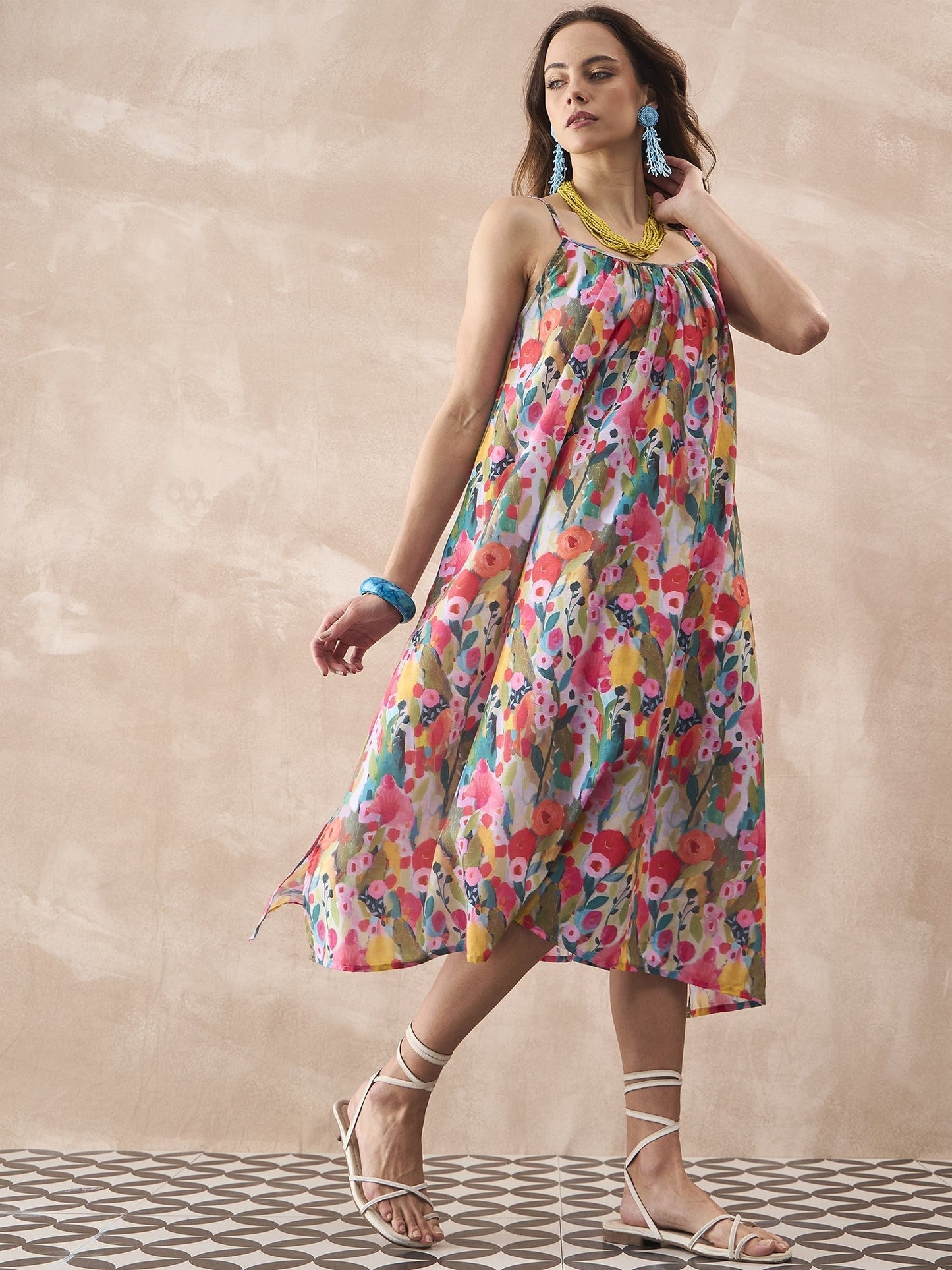 InWeave Multi Flower Strappy Dress - Swadesiicart