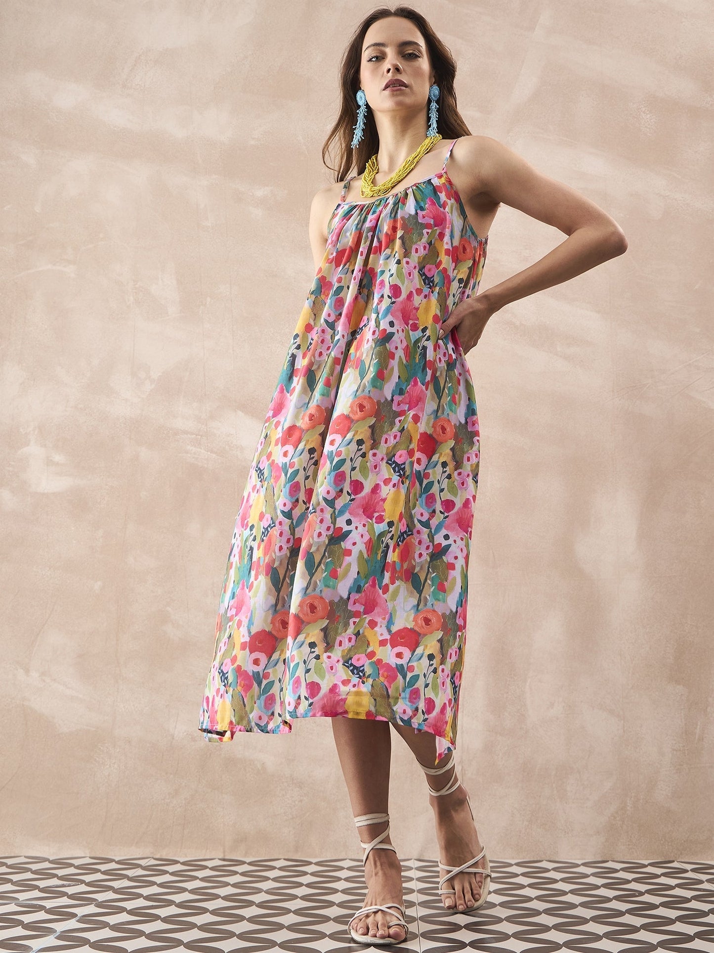InWeave Multi Flower Strappy Dress - Swadesiicart