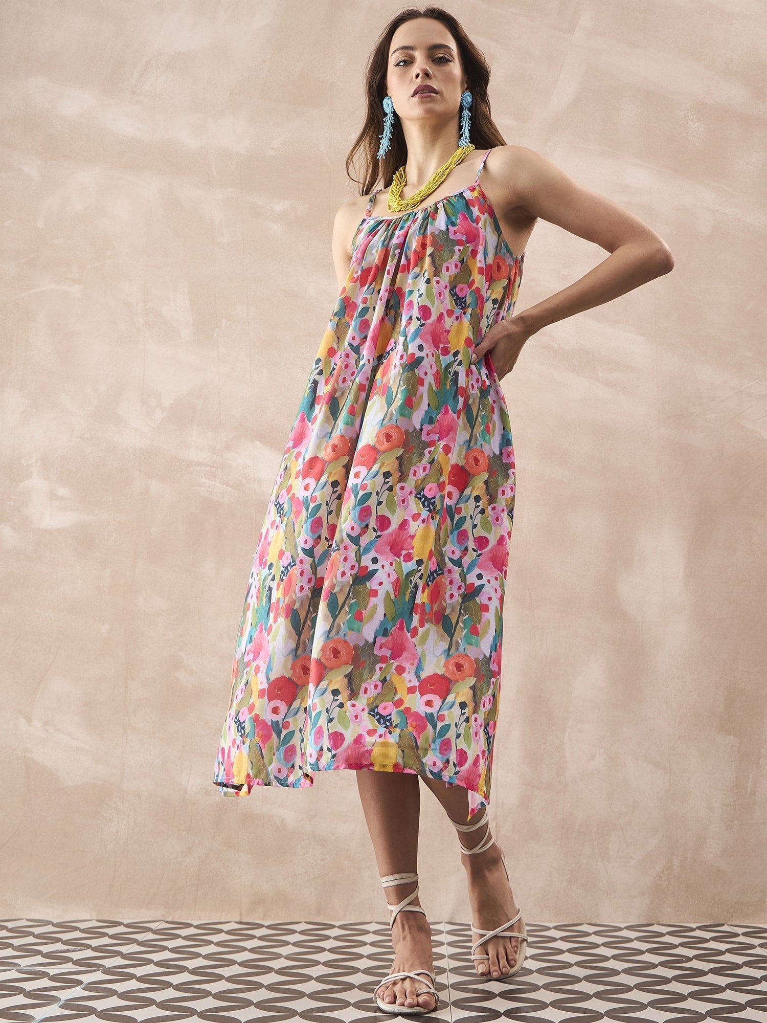 InWeave Multi Flower Strappy Dress - Swadesiicart
