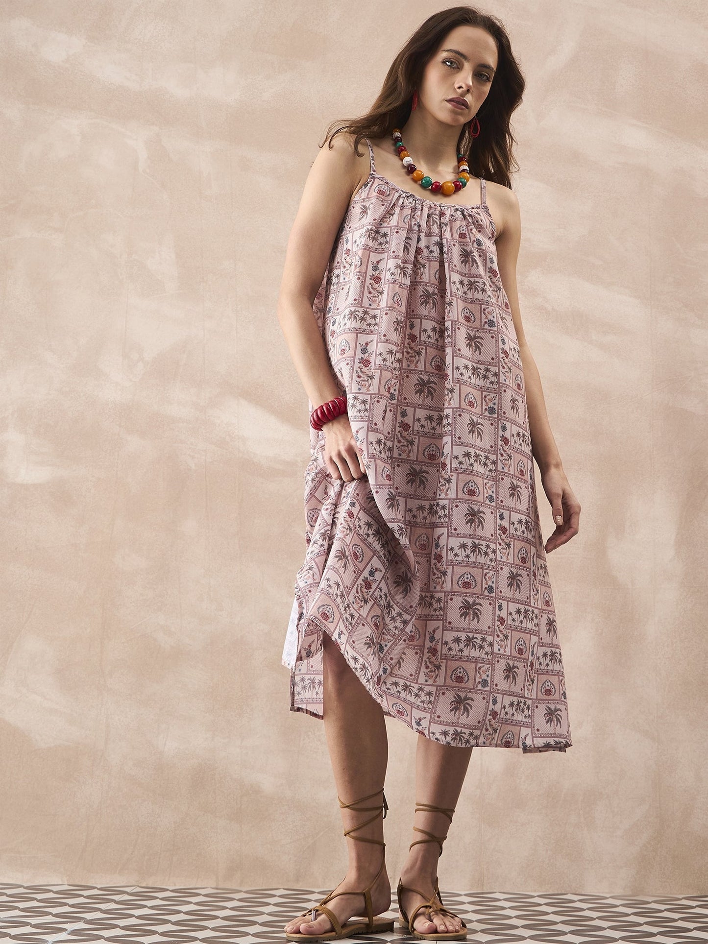 InWeave Ivory Tree Parrot Strappy Dress - Swadesiicart