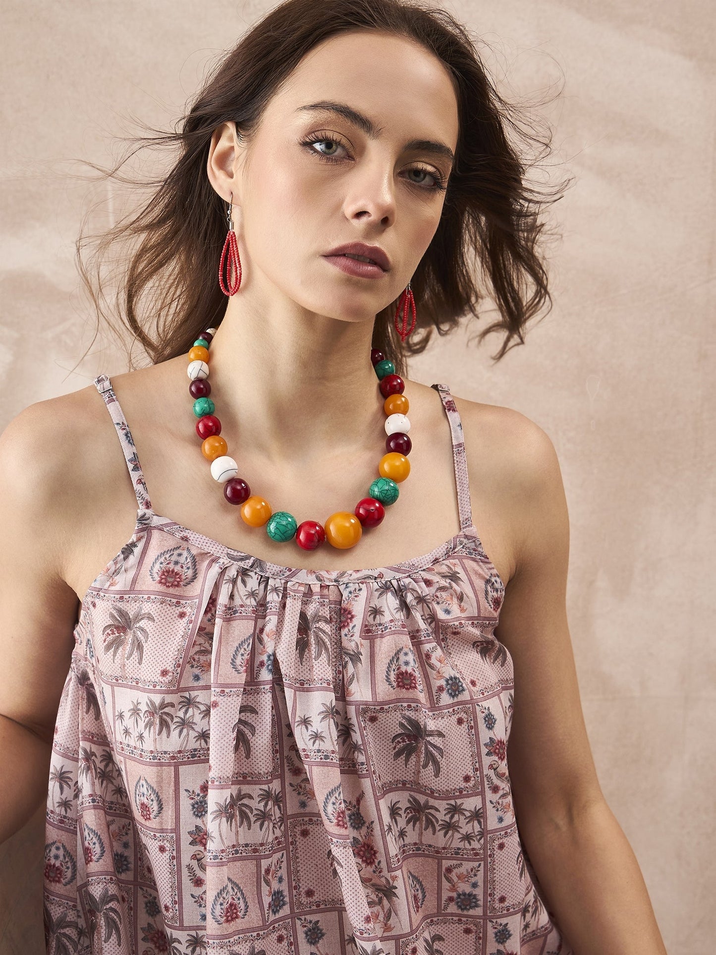 InWeave Ivory Tree Parrot Strappy Dress - Swadesiicart