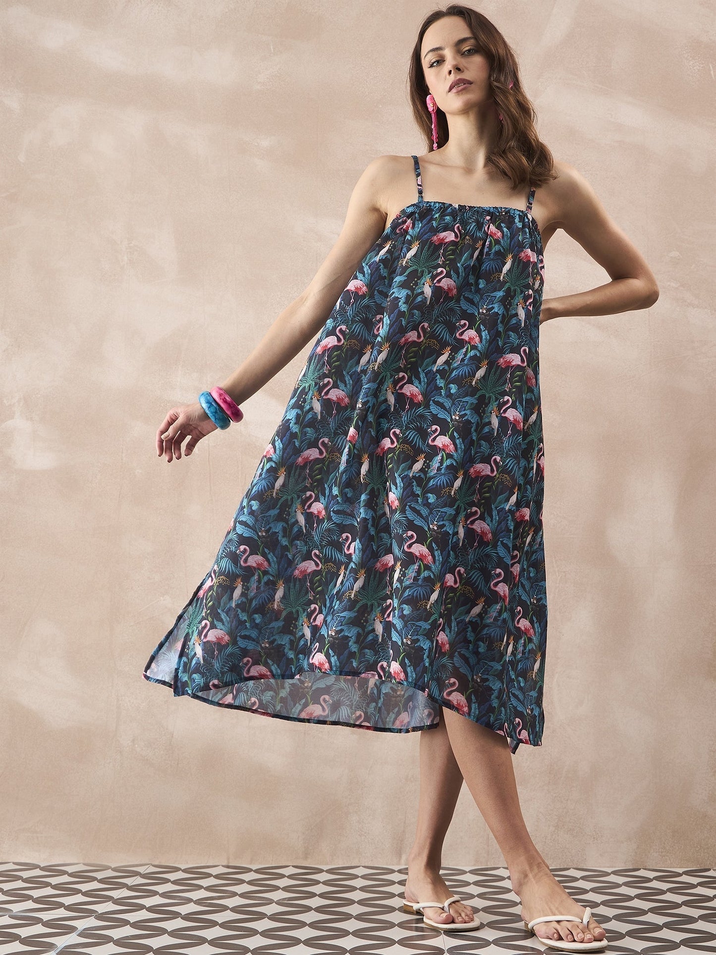 InWeave Black Swan Leaf Strappy Dress - Swadesiicart