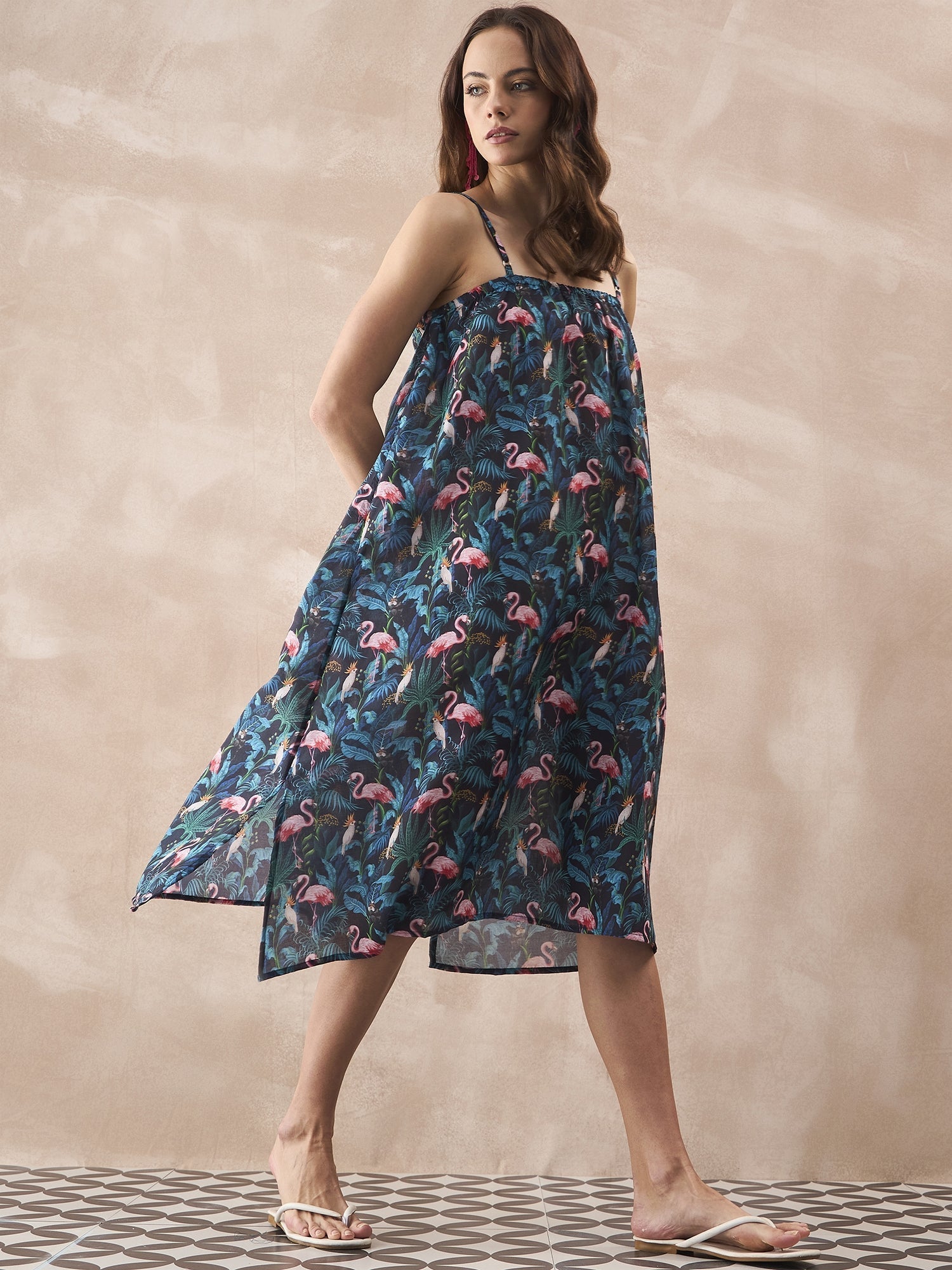 InWeave Black Swan Leaf Strappy Dress - Swadesiicart