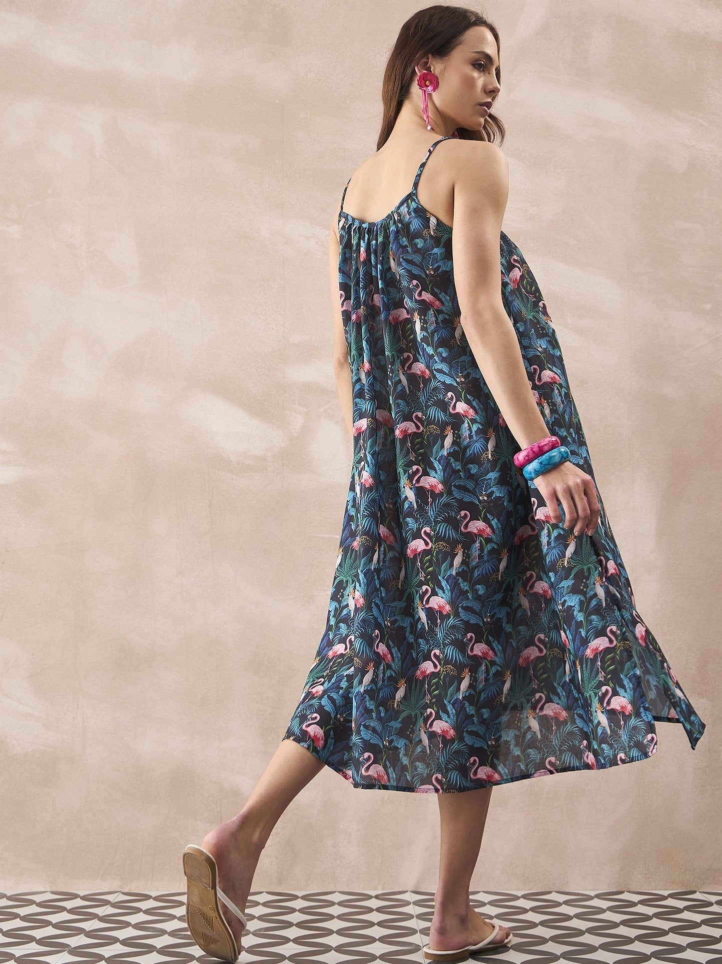 InWeave Black Swan Leaf Strappy Dress - Swadesiicart