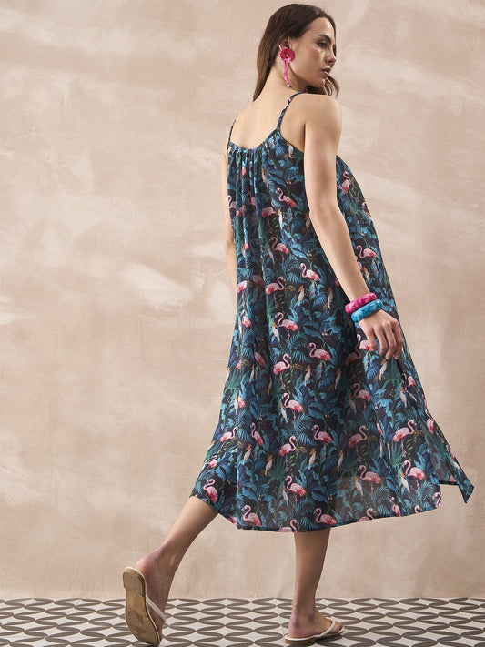 InWeave Black Swan Leaf Strappy Dress - Swadesiicart