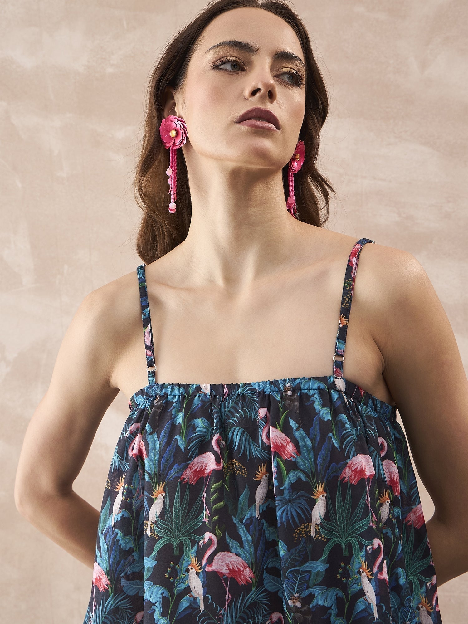 InWeave Black Swan Leaf Strappy Dress - Swadesiicart