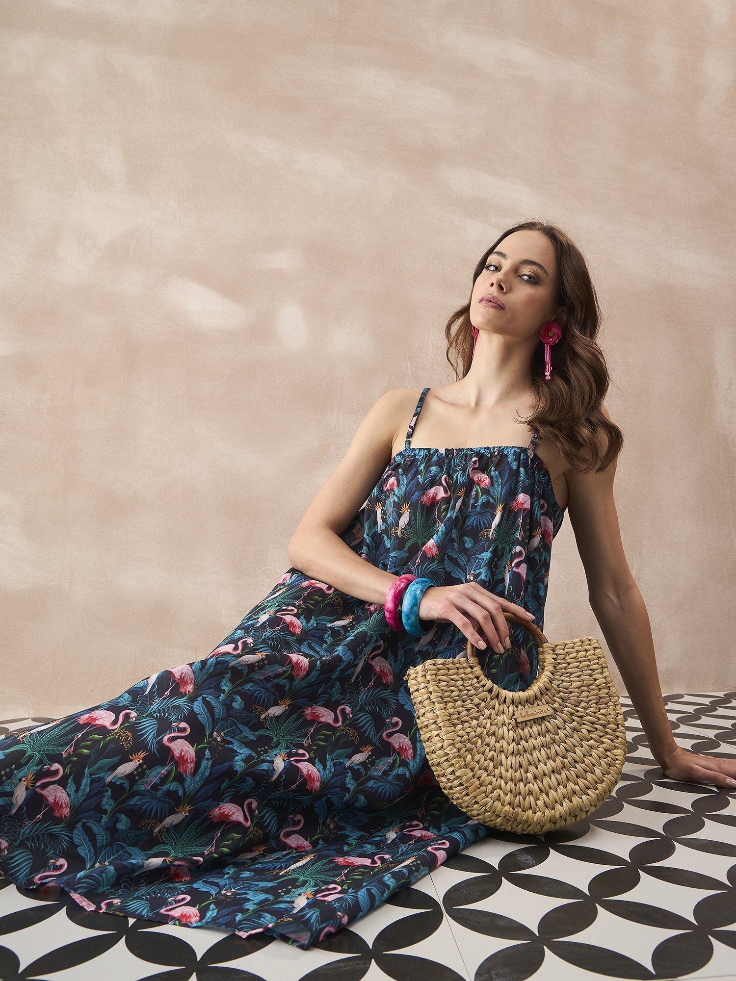 InWeave Black Swan Leaf Strappy Dress - Swadesiicart