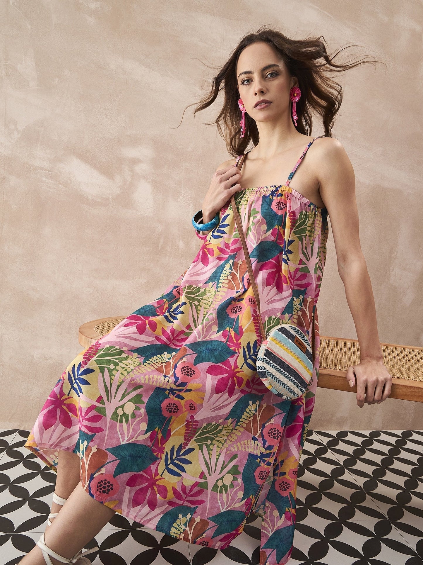 InWeave Leaf Multi Strappy Dress - Swadesiicart