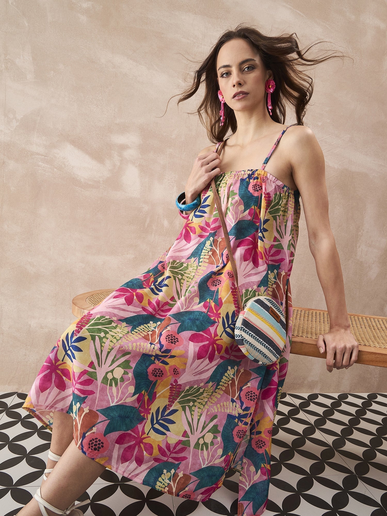 InWeave Leaf Multi Strappy Dress - Swadesiicart