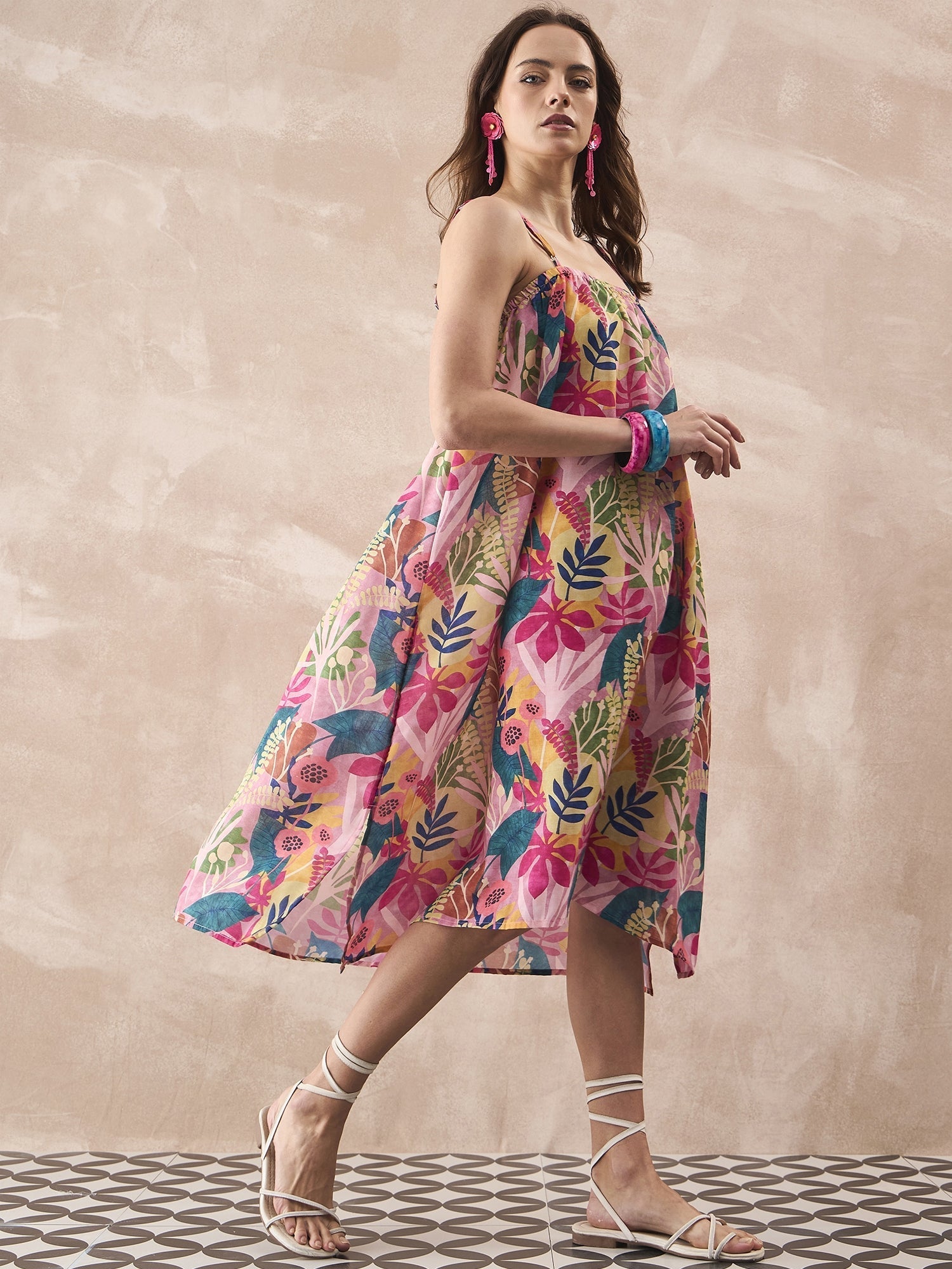 InWeave Leaf Multi Strappy Dress - Swadesiicart