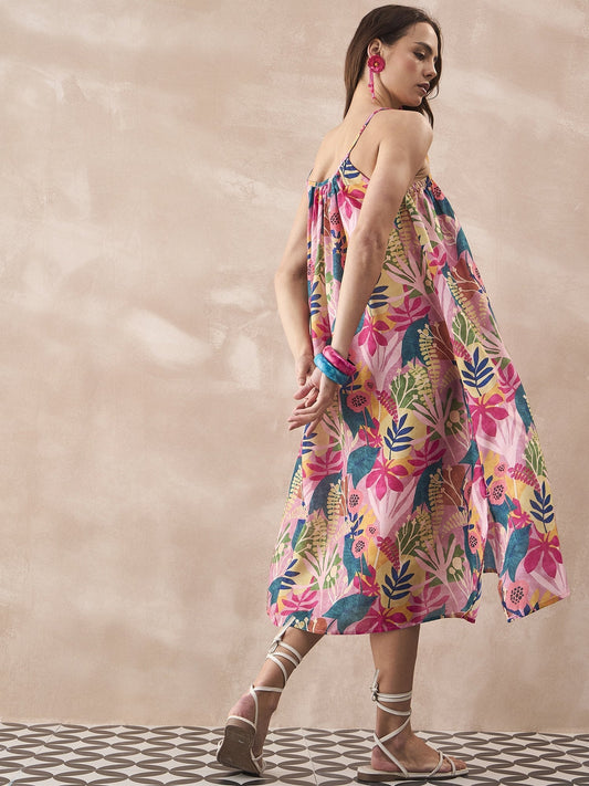 InWeave Leaf Multi Strappy Dress - Swadesiicart