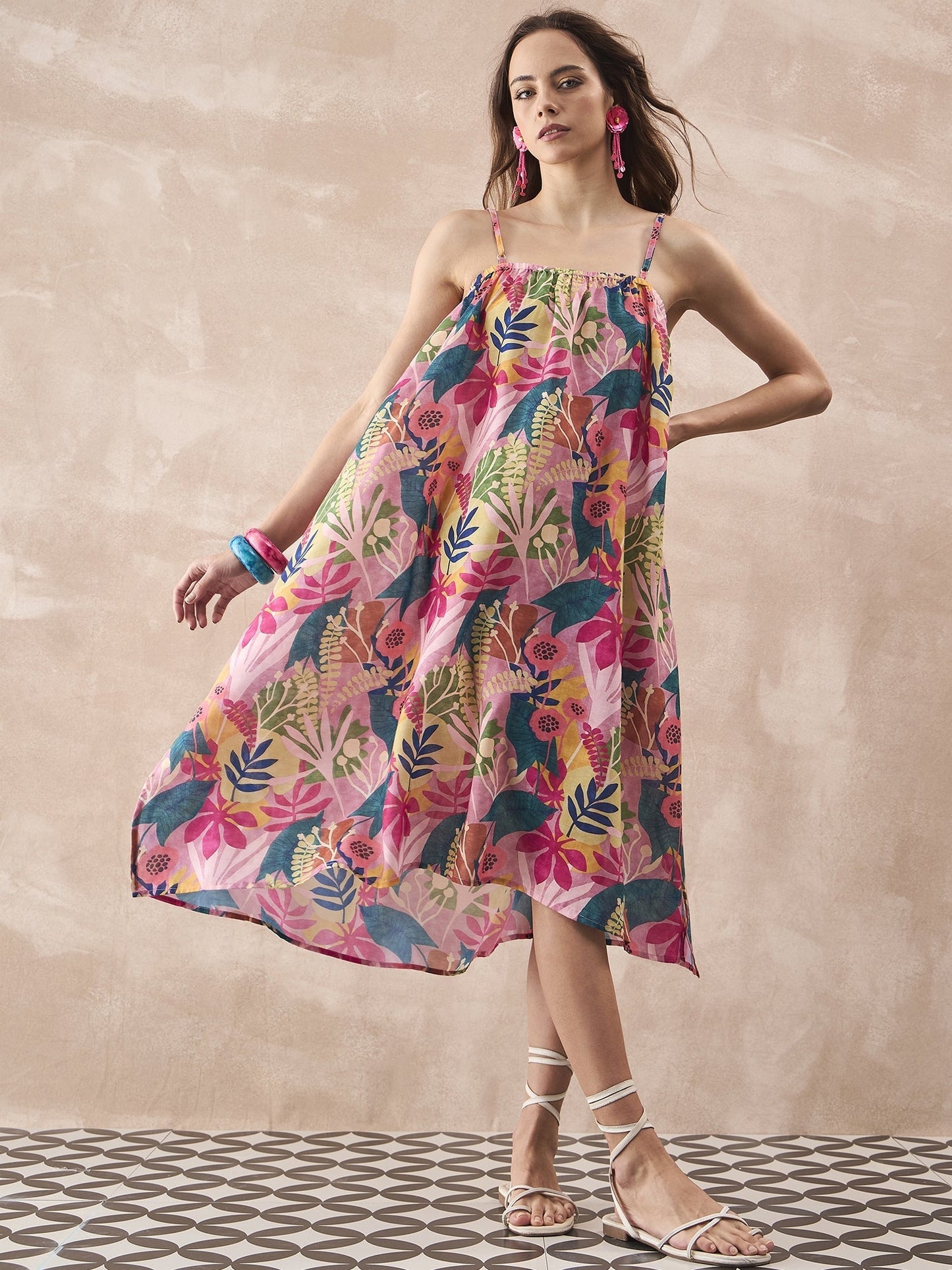 InWeave Leaf Multi Strappy Dress - Swadesiicart
