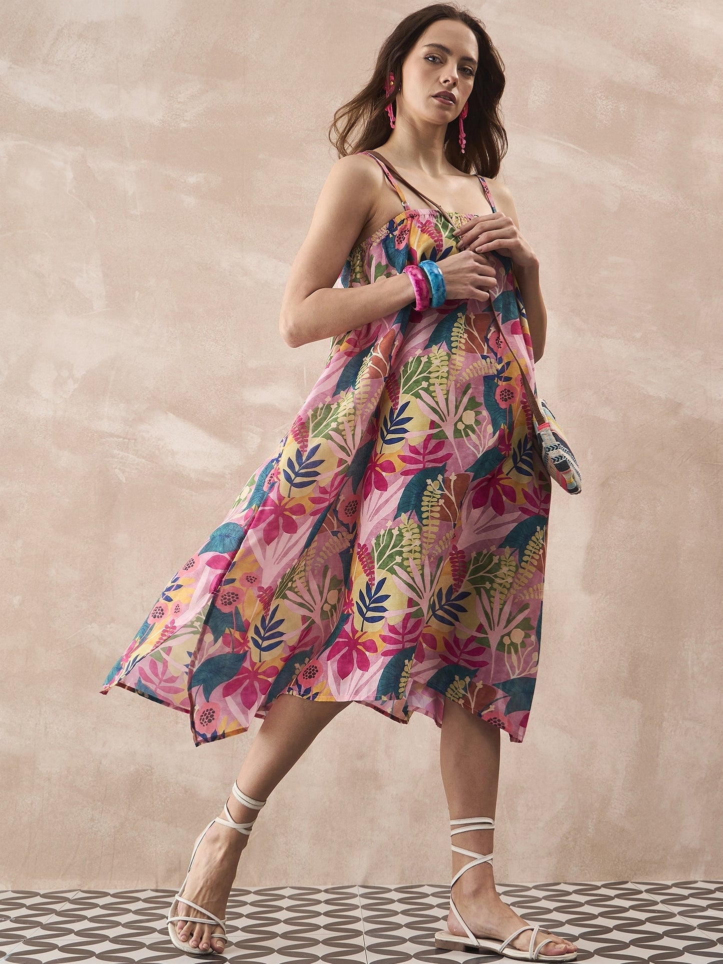 InWeave Leaf Multi Strappy Dress - Swadesiicart