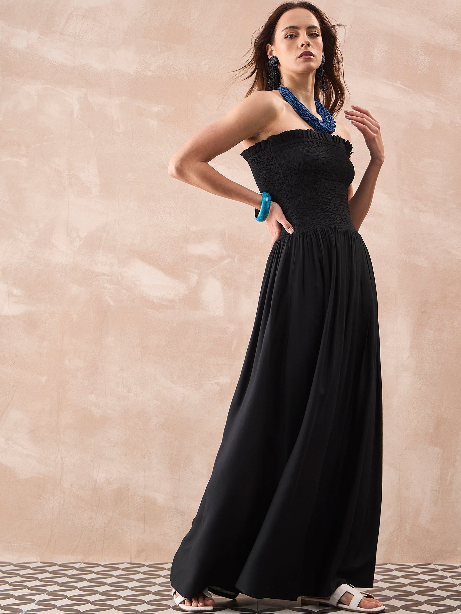 InWeave Black Solid Off Shoulder Dress - Swadesiicart