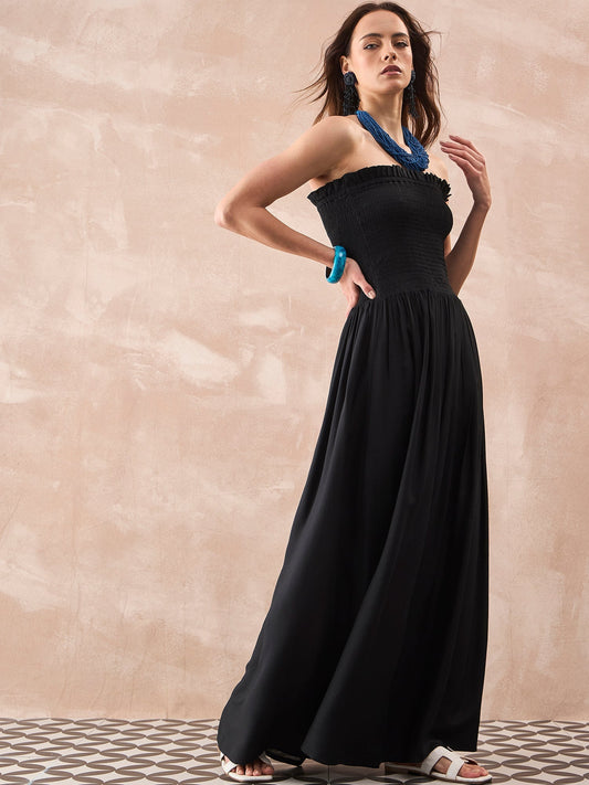 InWeave Black Solid Off Shoulder Dress - Swadesiicart
