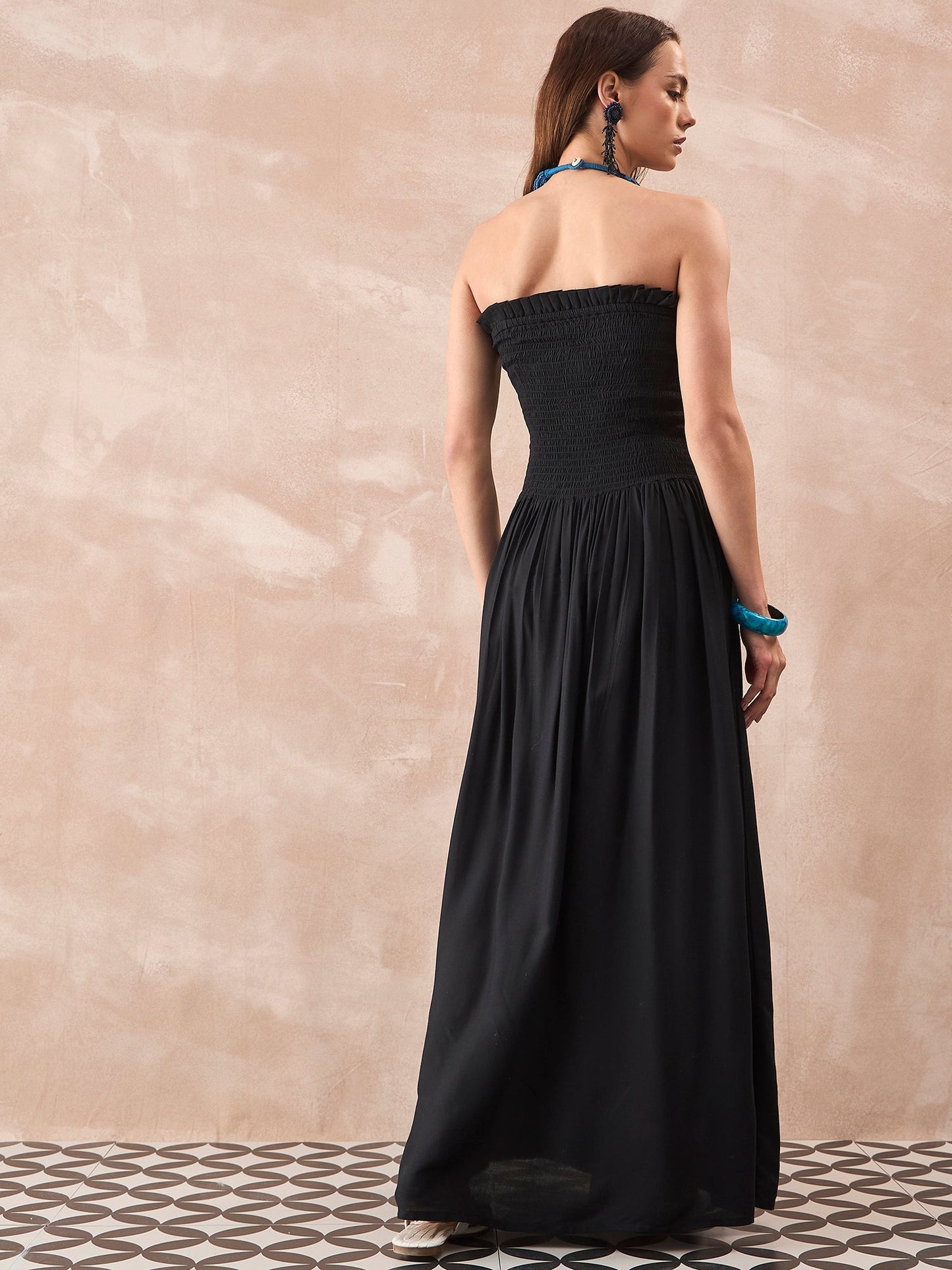 InWeave Black Solid Off Shoulder Dress - Swadesiicart