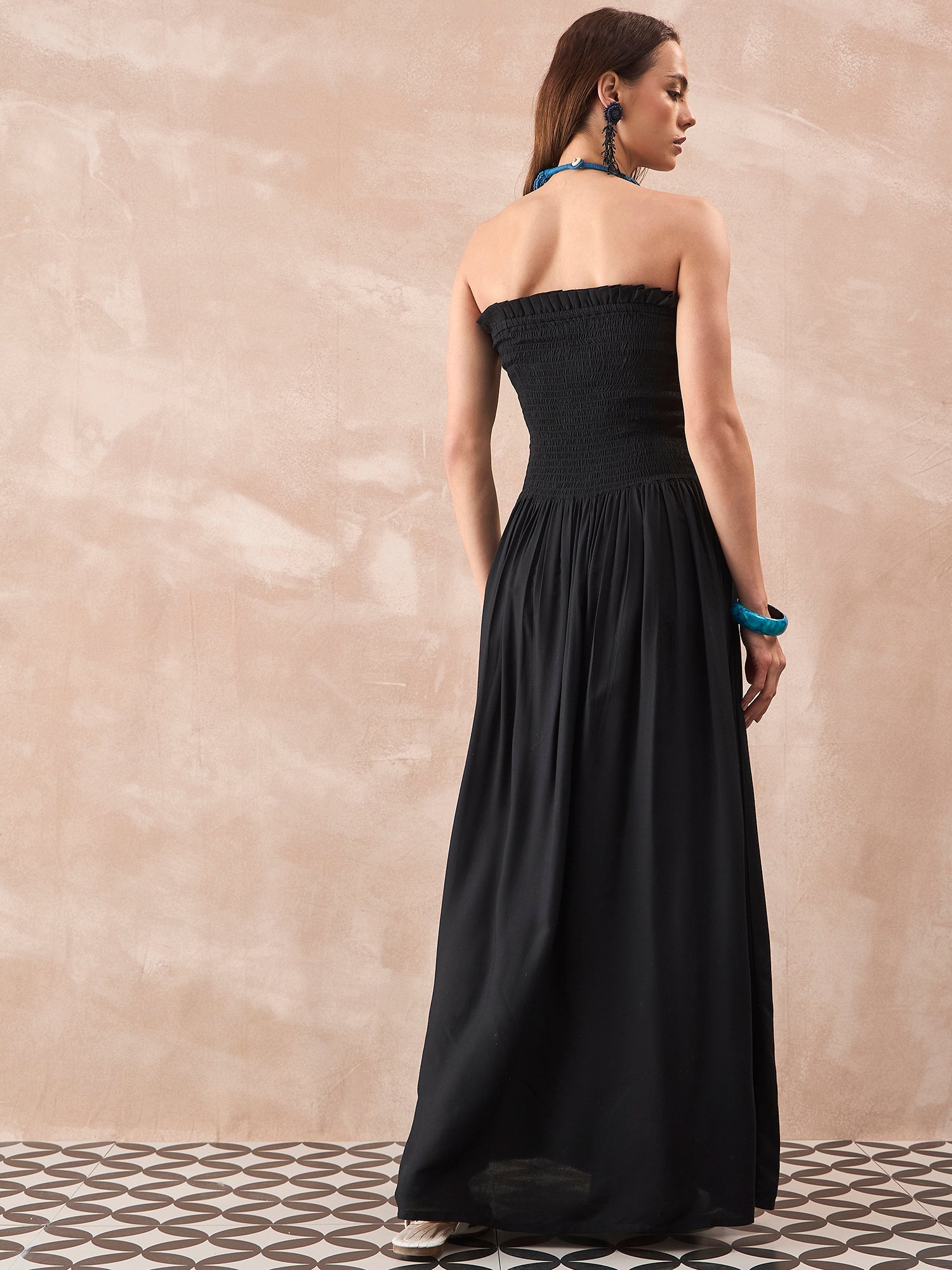 InWeave Black Solid Off Shoulder Dress - Swadesiicart