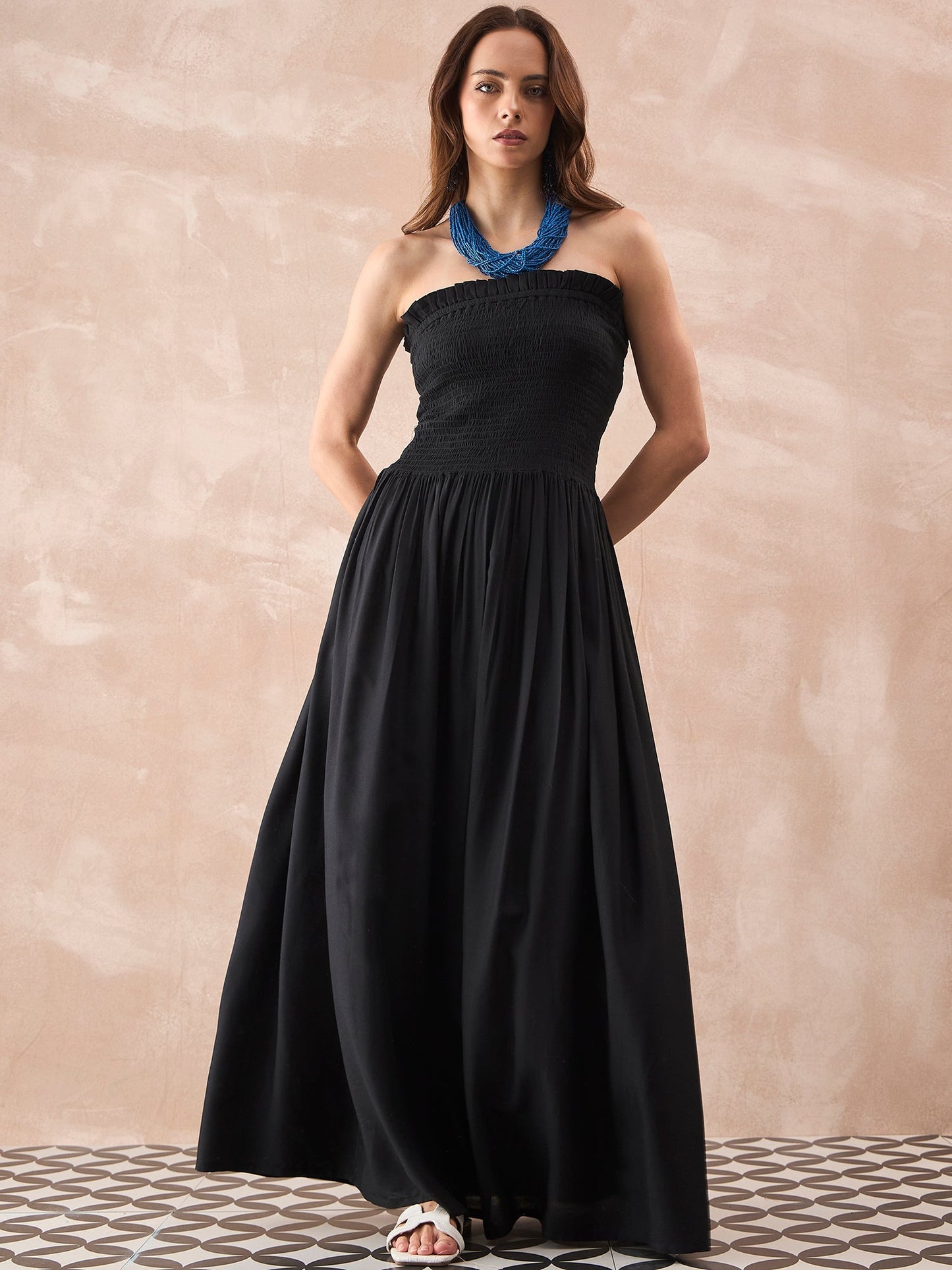 InWeave Black Solid Off Shoulder Dress - Swadesiicart