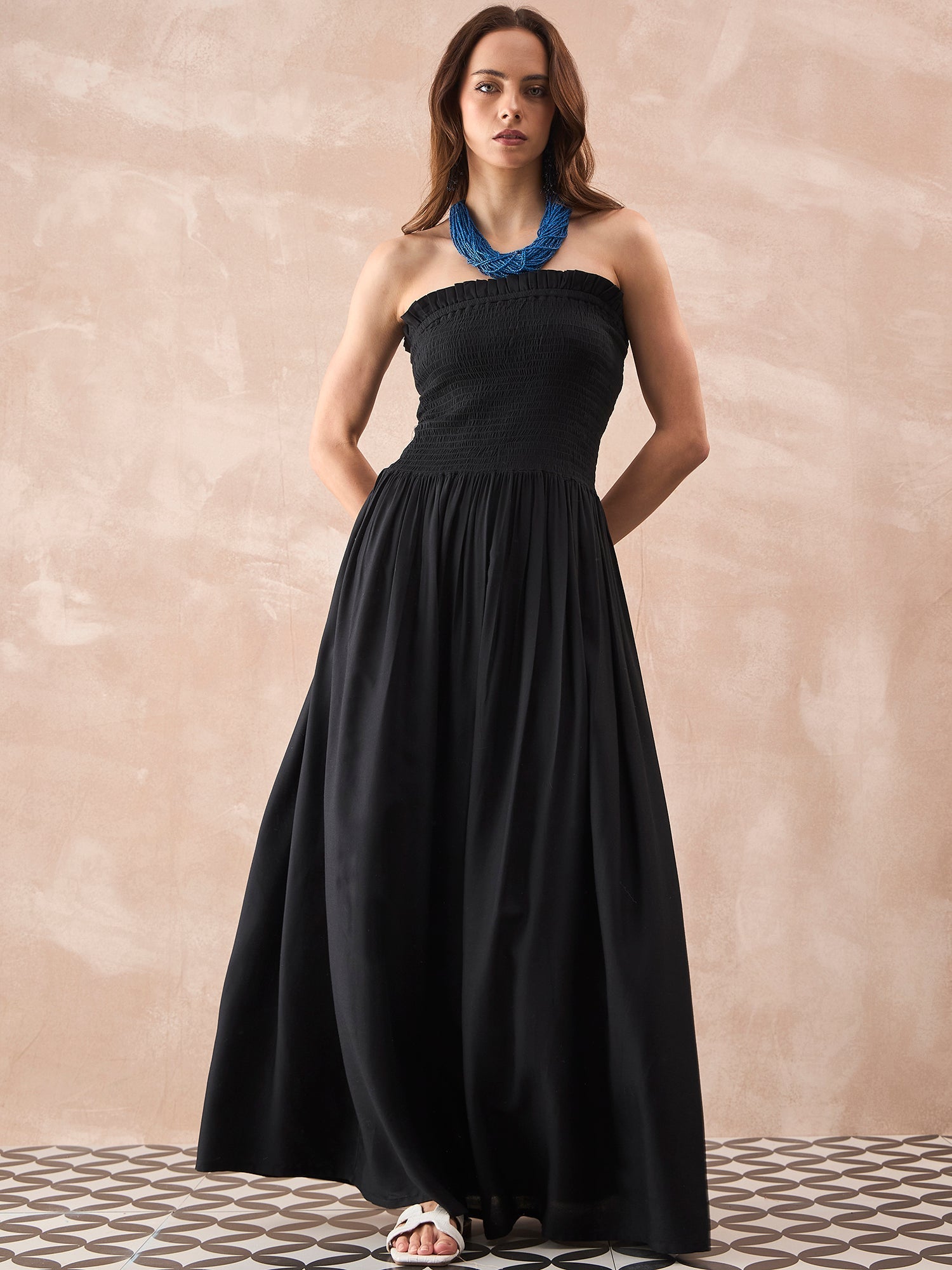 InWeave Black Solid Off Shoulder Dress - Swadesiicart