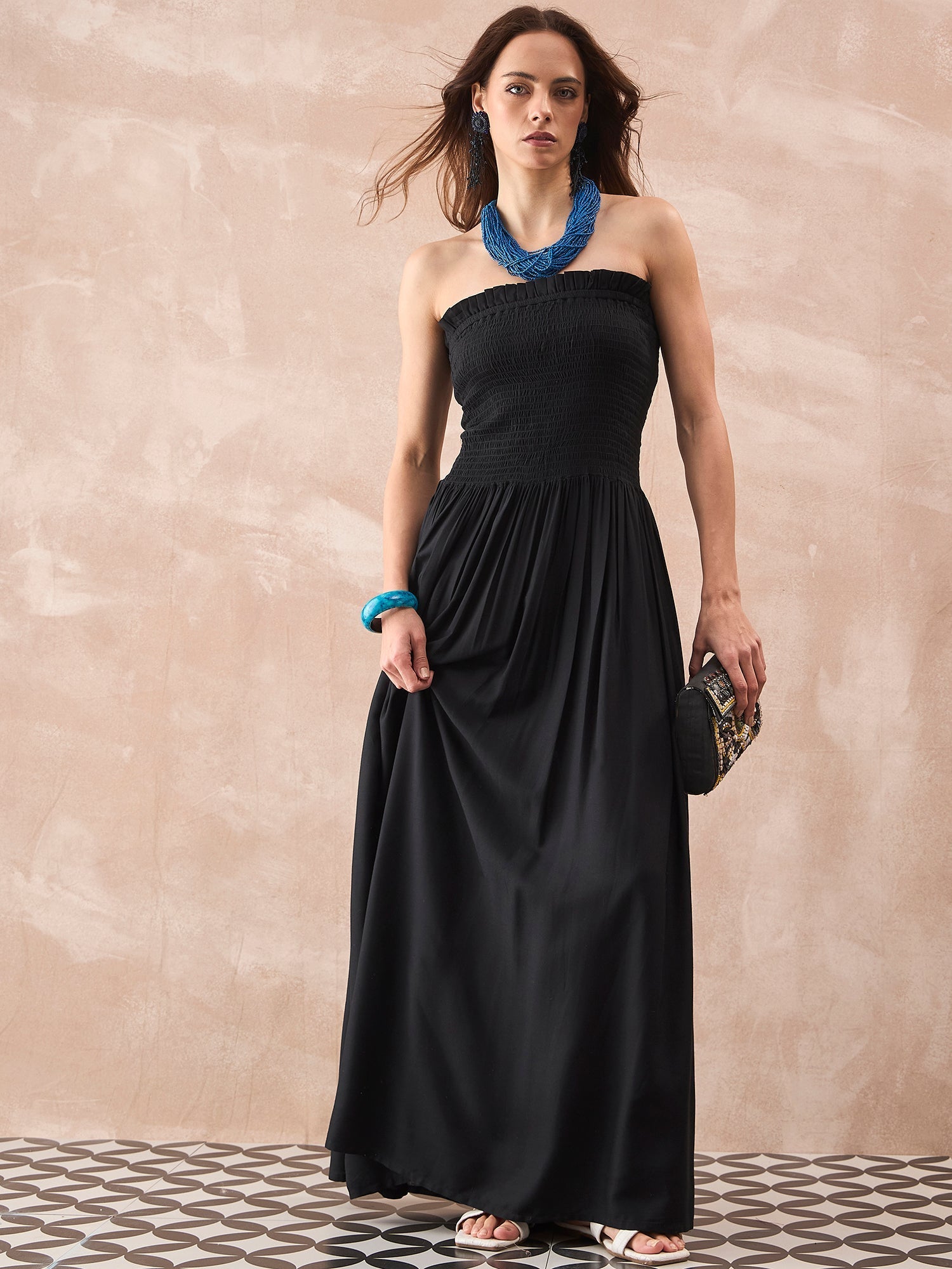 InWeave Black Solid Off Shoulder Dress - Swadesiicart