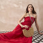 InWeave Red Solid Off Shoulder Dress - Swadesiicart