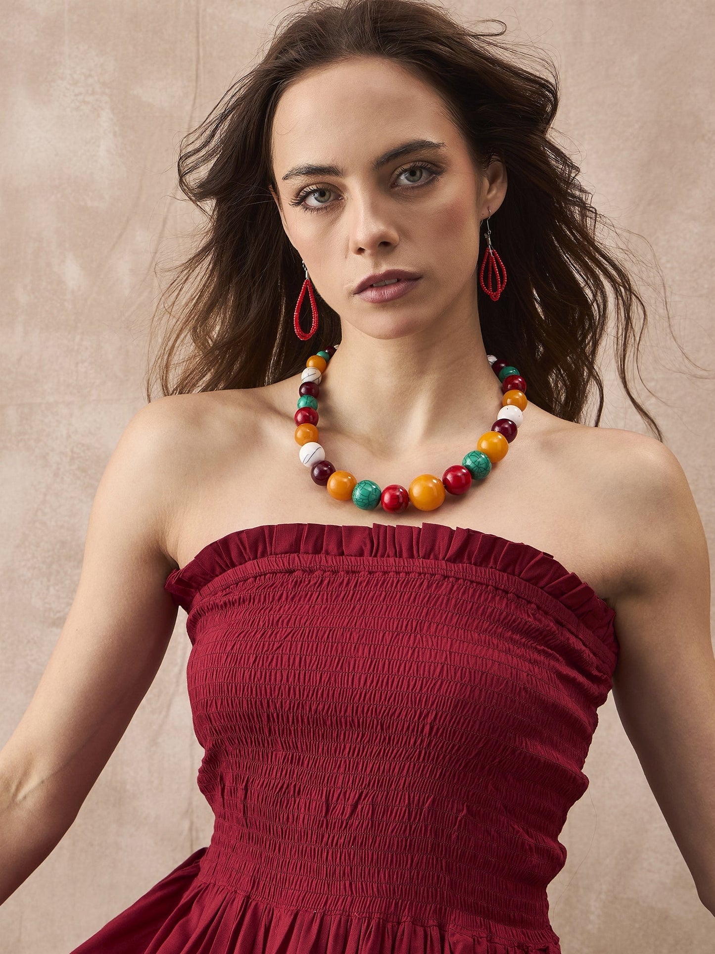 InWeave Maroon Solid Off Shoulder Dress - Swadesiicart