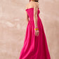 InWeave Fuchsia Solid Off Shoulder Dress - Swadesiicart