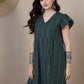 InWeave Green Stripe Kantha V Neck Short Dress - Swadesiicart