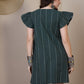 InWeave Green Stripe Kantha V Neck Short Dress - Swadesiicart