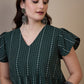InWeave Green Stripe Kantha V Neck Short Dress - Swadesiicart