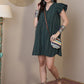 InWeave Green Stripe Kantha V Neck Short Dress - Swadesiicart