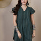 InWeave Green Stripe Kantha V Neck Short Dress - Swadesiicart