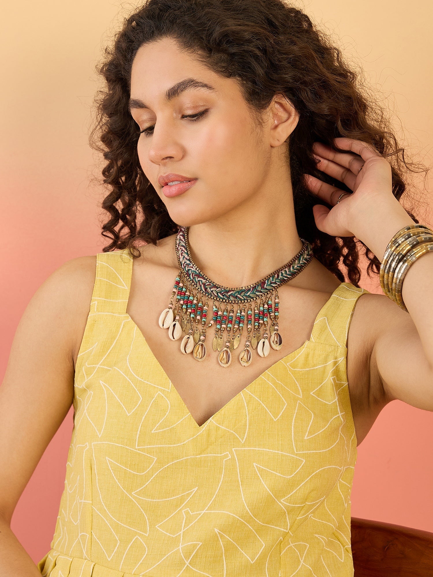 InWeave Light Yellow Rubber Sweetheart Dress - Swadesiicart
