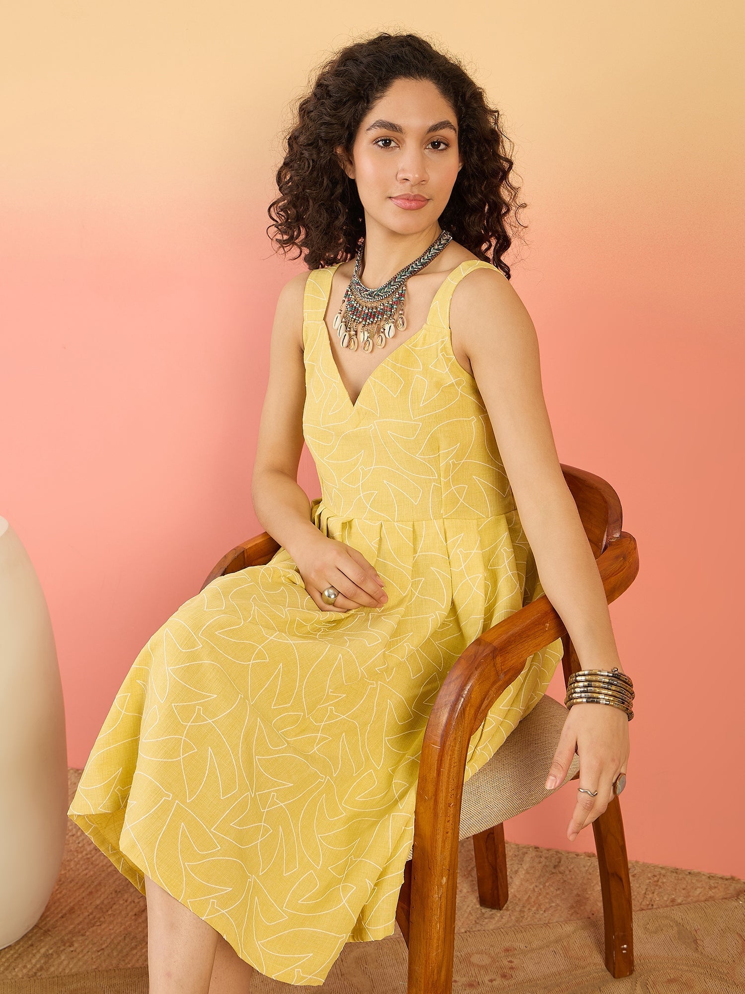 InWeave Light Yellow Rubber Sweetheart Dress - Swadesiicart