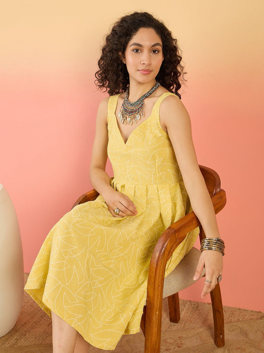InWeave Light Yellow Rubber Sweetheart Dress - Swadesiicart