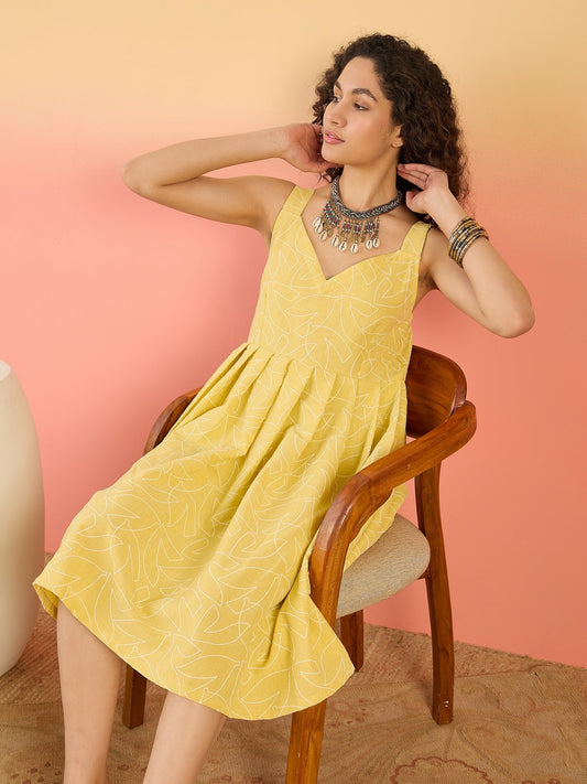 InWeave Light Yellow Rubber Sweetheart Dress - Swadesiicart